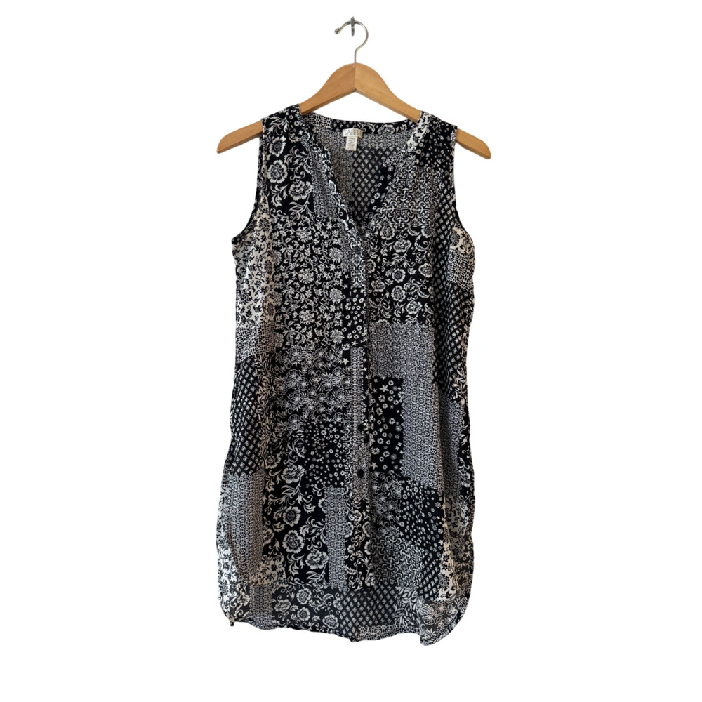 Spense Sleeveless High Low‎ Button Up Tunic Top Blouse